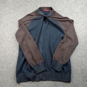 Agave Sweater Mens‎ XL Blue Brown Raglan Full Zip Mock Neck Santa Barbara Cotton